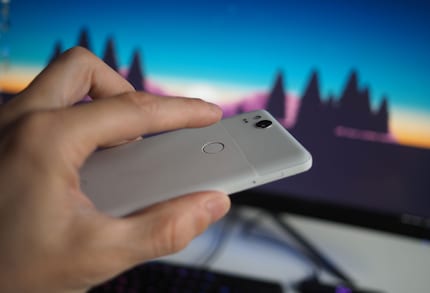 The fingerprint sensor is perfectly accessible with a finger
