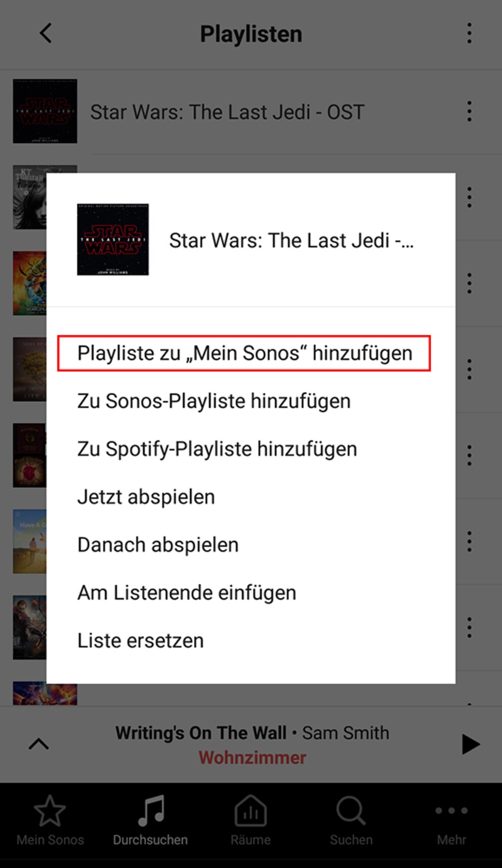 Zuerst die Sonos-App öffnen und Playlist zu «Mein Sonos» hinzufügen.