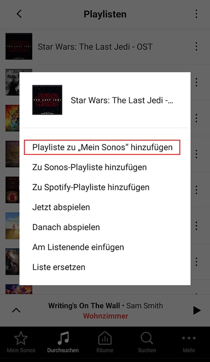Zuerst die Sonos-App öffnen und Playlist zu «Mein Sonos» hinzufügen.