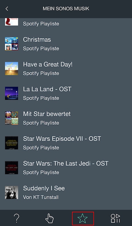 Erst dann kannst du in der Harmony-App deine Favoriten aktuelisieren und anschliessend die neue Playliste anspielen.