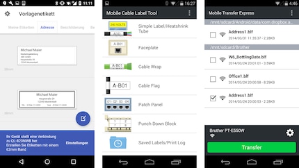 The iPrint&Label, Mobile Cable Label Tool and Mobile Transfer Express apps are free for Android and iOS.