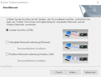 During driver installation, Brother asks me what type of connection I want to use.