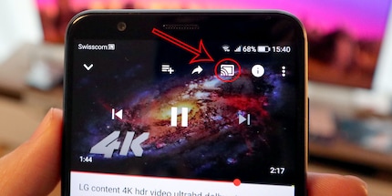 It’s the little rectangle with the waves in the bottom left corner. Click on that to stream what’s on your mobile to a device in your network.