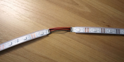 We start with red for the volt connector and alternate with black.