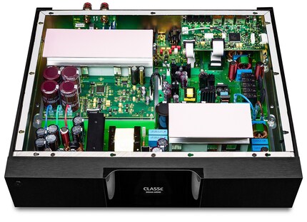 Innenleben eines Schaltverstärkers: Er erzeugt seine Leistung ohne gigantisches Netzteil und grosse Transistor-Batterien. Quelle: Classé Audio
