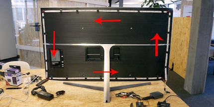 This is what it should look like once the LED strips have been stuck to the TV. The circuit starts at the bottom right.