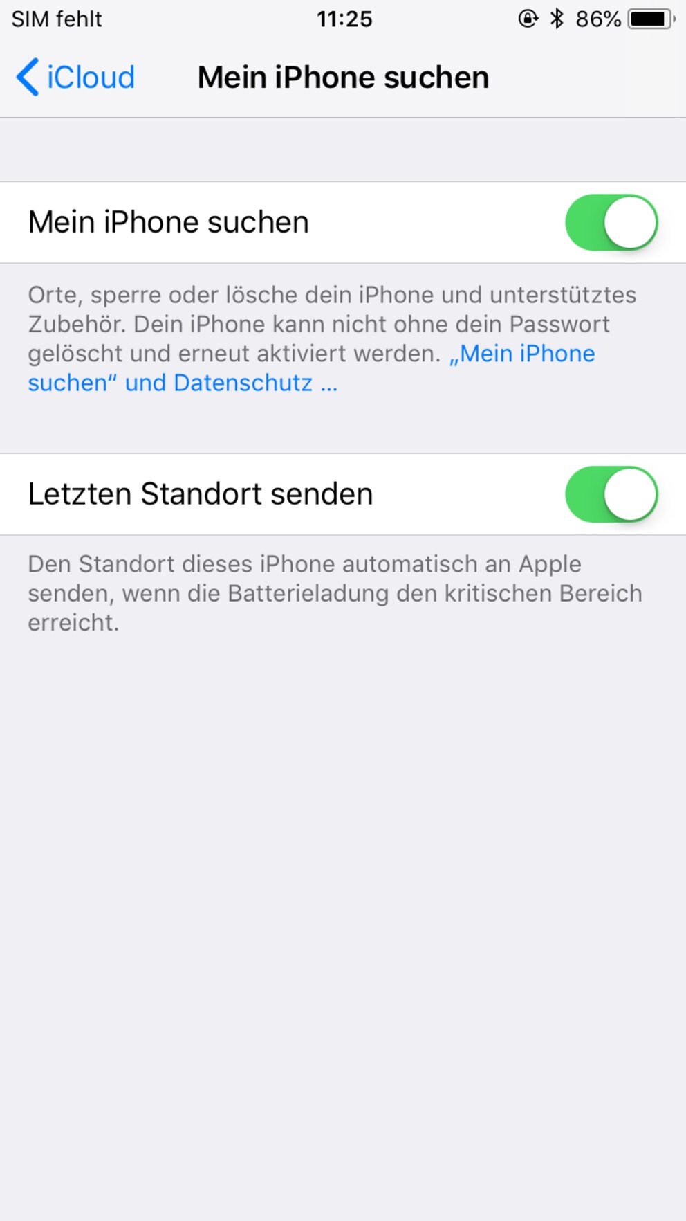 Die Einstellungen bei IOS