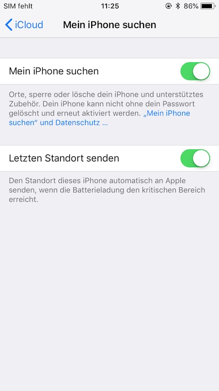 Die Einstellungen bei IOS