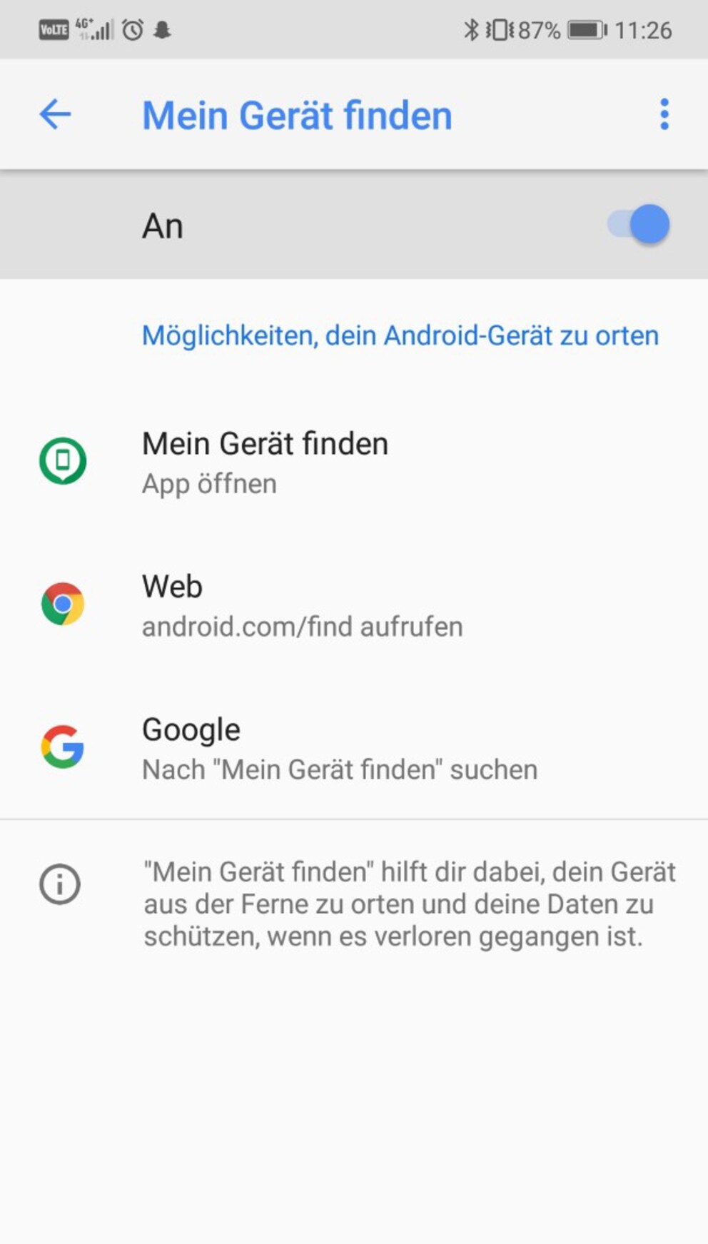 Die Einstellungen bei Android