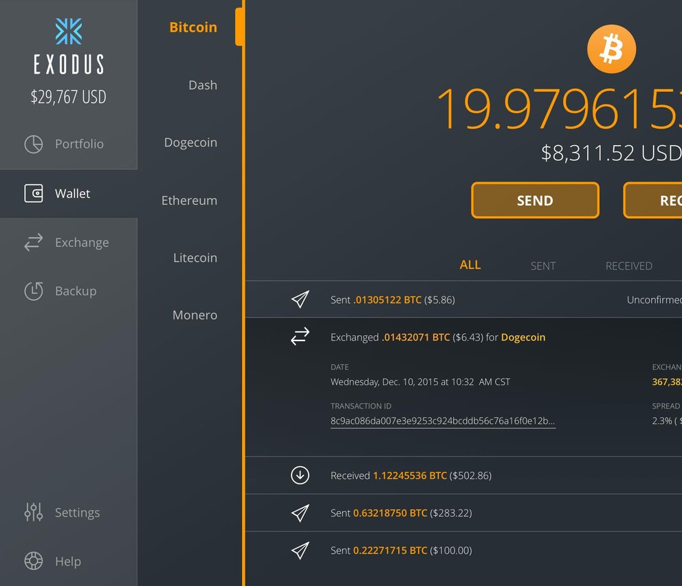 Hier ein Beispiel für ein Wallet auf dem PC (Exodus)