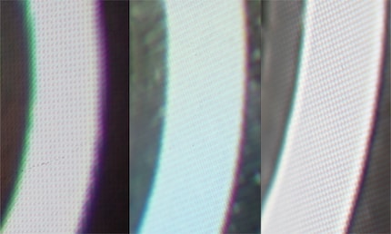 Left: Full HD, middle: Quad Shift with Full HD chip, right: Double Shift with 2K chip
