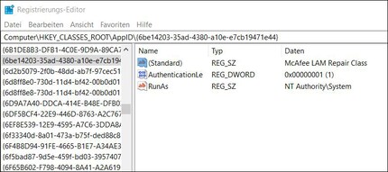 Ich wurstle mich von Hand durch die Registry.