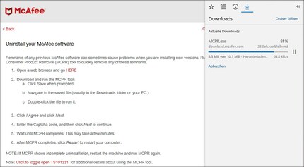 McAfee gängelt mich bis zum Schluss. Deren Server sind wohl aus den 90ern.