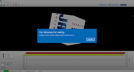 Bei einer Stunde und fünf Minuten warnt Windows. Nach einer Stunde und zwölf Minuten fährt sich das Notebook herunter.