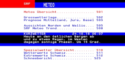 Bei SRF ist der Wetterbericht ab Seite 500 zu finden