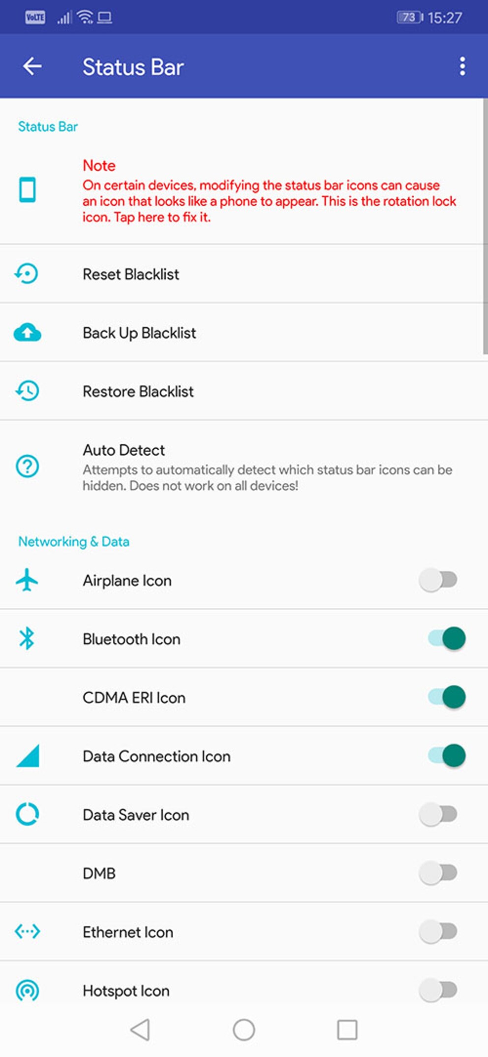 SystemUI Tuner hat Toggles für die Icons in der Status Bar