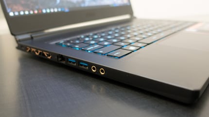 Jack connections for headphones and microphone, two USB 3.1 Type-A, LAN port and Kensington lock