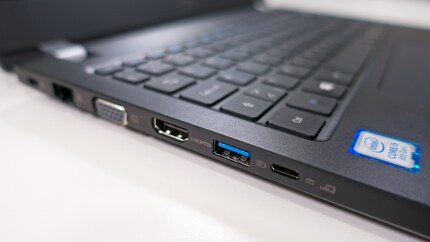 Kensington lock, LAN port, VGA port, HDMI port, USB 3.0 Type-A, USB 3.0 Type-C