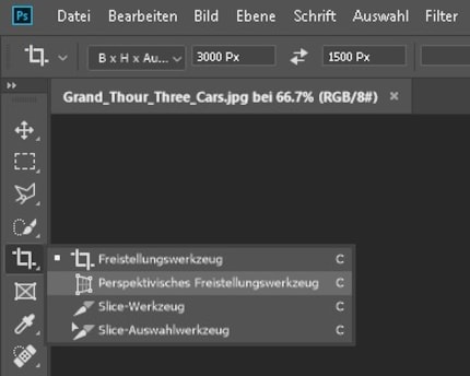 Das perspektivische Freistellungswerkzeug ist im Symbol für das normale Freistellungswerkzeug versteckt