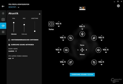Surround can be switched on or off.
