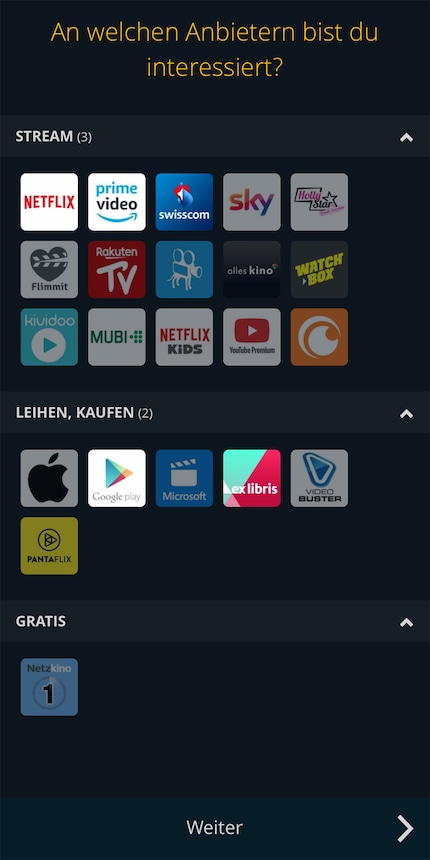 ... bevorzugte Dienste auswählen...