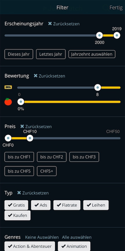 Mächtiger Filter dank IMDb.com und Rotten Tomatoes