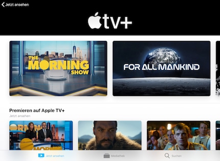 The «Apple TV+» tab shows all original Apple content at a glance.
