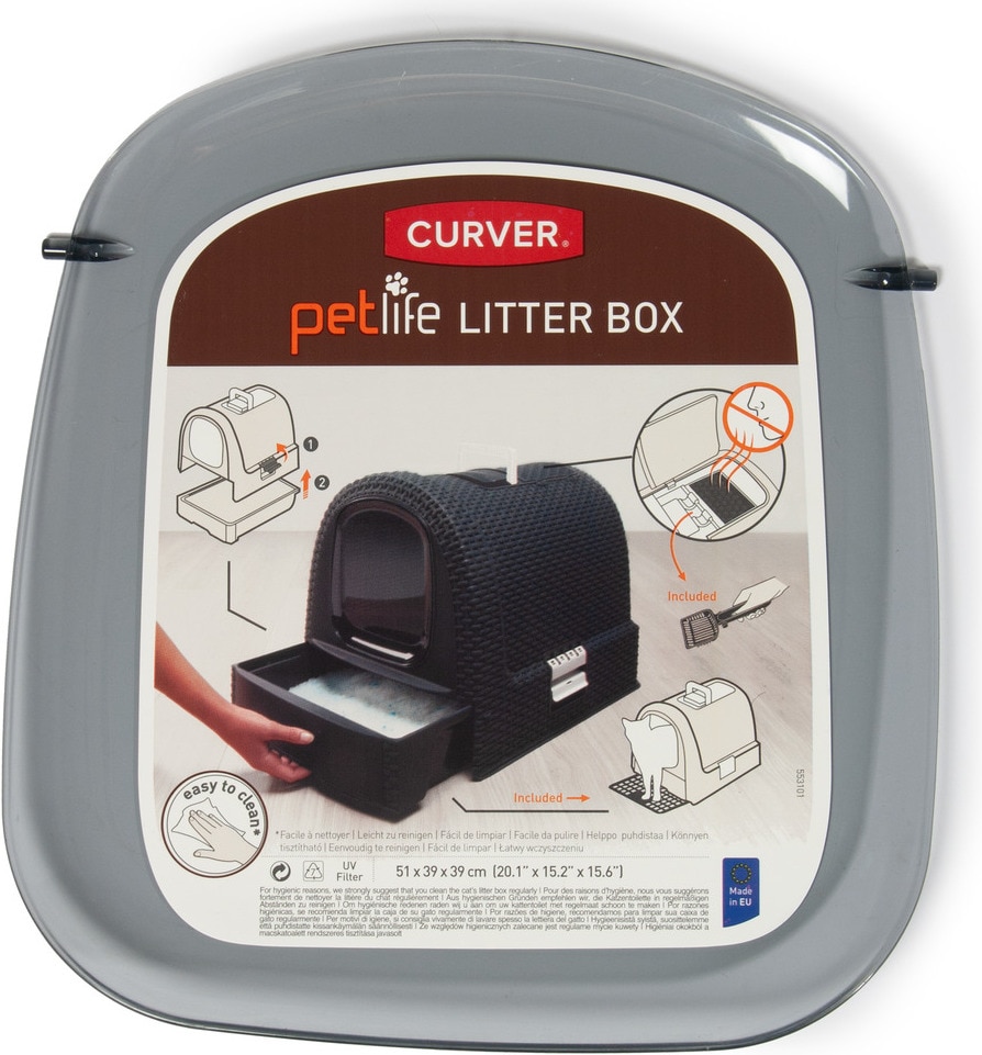 Curver petlife covered pet litter tray black clearance