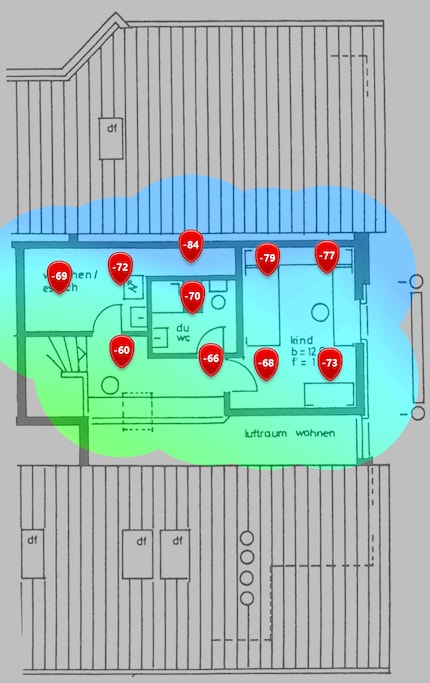 5 GHz signal level, first floor