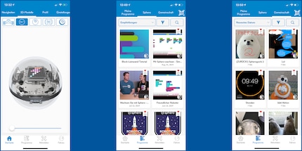 So sehen die Menüs in der Programmier-App des Sphero aus.