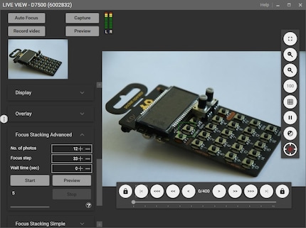Die Live View – hier wird das Focus Stacking durchgeführt.