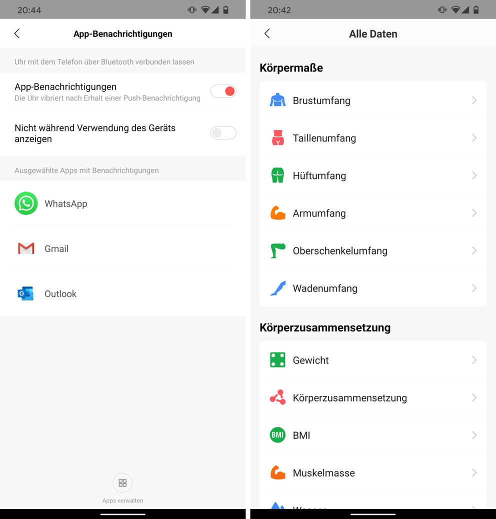Benachrichtigungen auf der GTR musst du für jede App einzeln freigeben und kannst jede Menge Daten in die App eintragen.