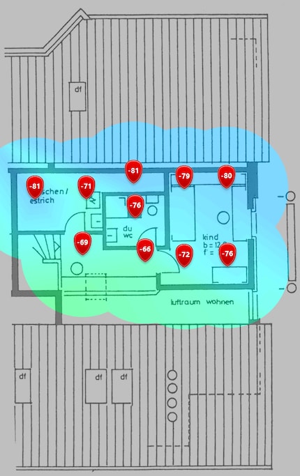2,4-GHz-Signalpegel im Obergeschoss