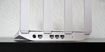 Netzanschluss, RJ45 WAN (Gigabit), 3 x RJ45 LAN (Gigabit), Reset Button