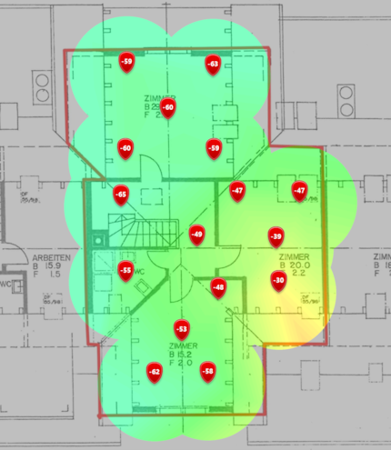 2,4-GHz-Signalpegel im zweiten Dachgeschoss