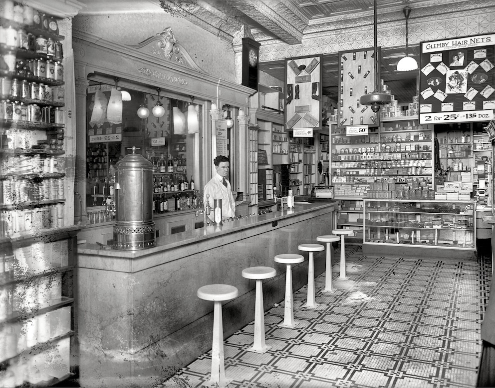 A Soda Fountain in a 1920s Washington DC Drug Store.