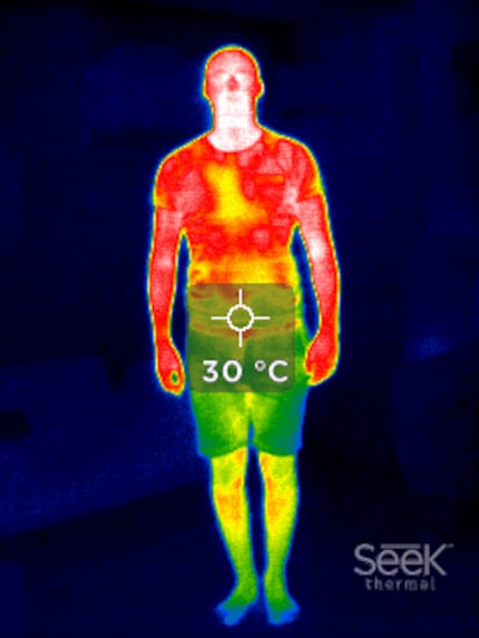 A thermal image selfie by Kevin Hofer. Camera: Seek Thermal RevealPRO FF -40, resolution 320×240 pixels.