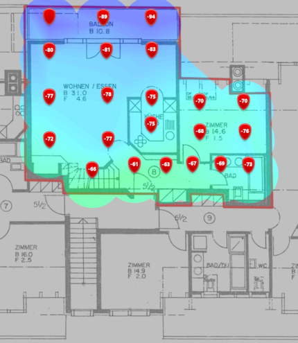 5-GHz-Signalpegel im ersten Dachgeschoss
