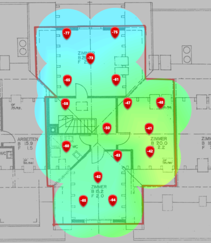 2,4-GHz-Signalpegel im zweiten Dachgeschoss