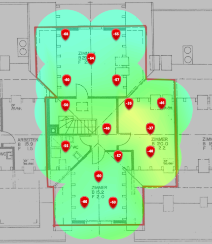 5-GHz-Signalpegel im zweiten Dachgeschoss
