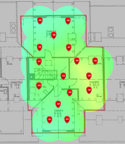 5-GHz-Signalpegel im zweiten Dachgeschoss