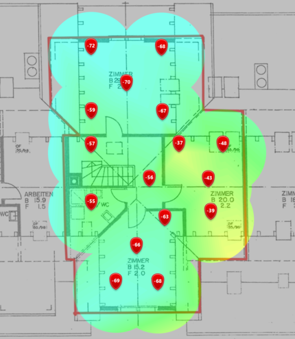 5-GHz-Signalpegel im zweiten Dachgeschoss