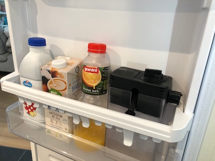 The milk jug holds a lot of milk. But it takes up a lot of space in the fridge.