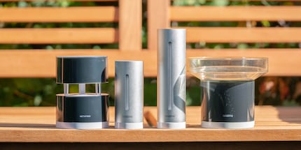 The Netatmo weather station with outdoor, rain and wind gauges. Image source: Techtest