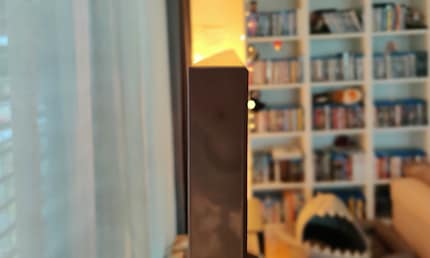 The TV from the side – minus the cat hair.
