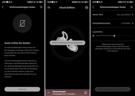 Die Ansicht des telefonunabhängigen Modus in der App.