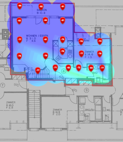 5-GHz-Signalpegel im ersten Dachgeschoss
