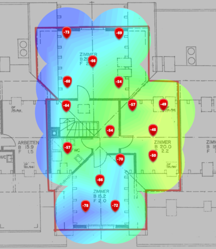 5-GHz-Signalpegel im zweiten Dachgeschoss
