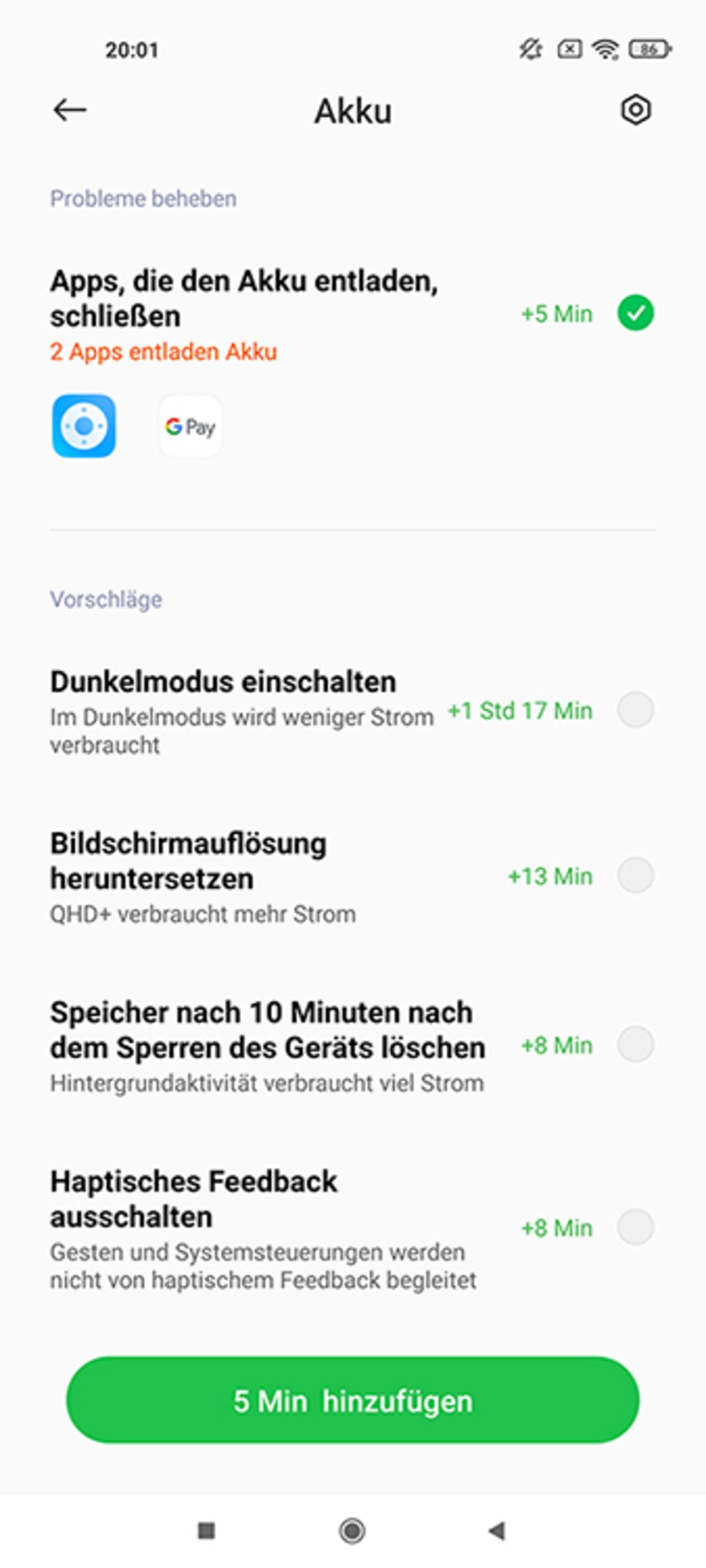 Gut: Hinweise auf Auswirkung auf die Akkulaufzeit.
