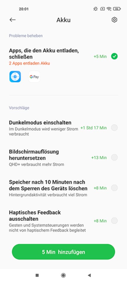 Gut: Hinweise auf Auswirkung auf die Akkulaufzeit.